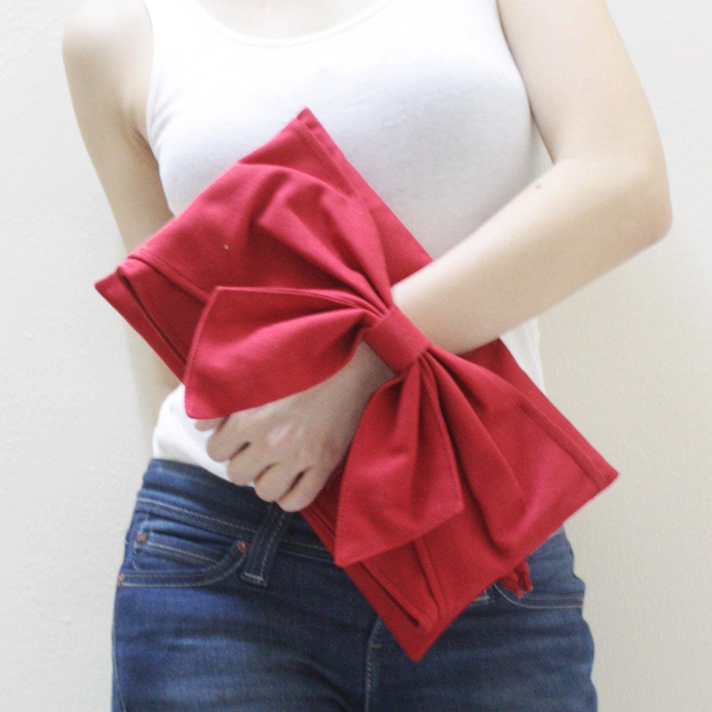 Father Day Sale - Red Canvas Women Clutch Bag, Wristlet, Mini iPad Sleeve, Mini iPad Case, Handbag - BOW