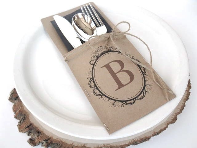 4 Silverware Pockets - MONOGRAMMED -  wedding decor, rehearsal dinner, wedding dinner, bridal shower, barbecue, family reunion