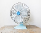 vintage 60s aqua blue fan / industrial metal superior electric fan / turquoise base fan - RustBeltThreads