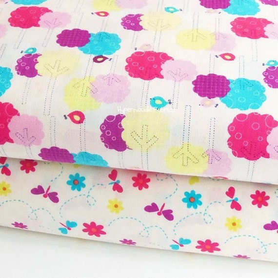 Camelot Fabrics Baby Dino Cream Trees and Cream Dragonflies Fabric Duo 2 yards total