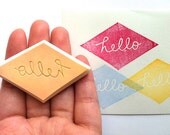 hello rubber stamp. diamond rubber stamp. hand carved rubber stamp. hand carved stamp. READY TO SHIP