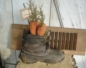 The Carrot Patch, Primitive, Rustic, Carrots in an Old Boot