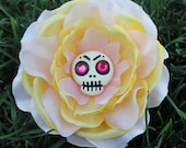 Small Pink & Yellow Sugar Skull Combination Hair Clip and Pin