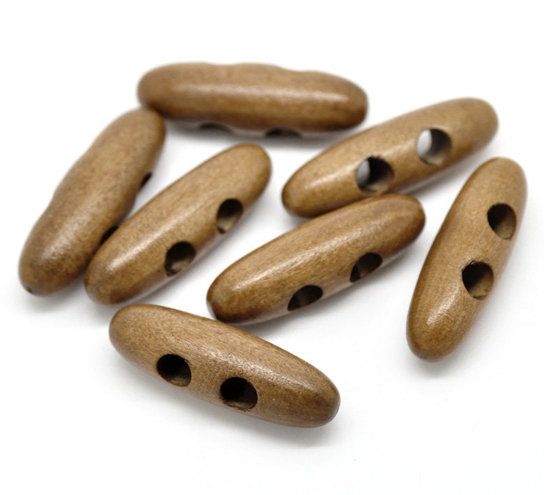 6 wooden Toggle Buttons - Light Brown 4 x 1.2 cm  (121G)