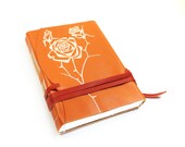 Orange Journal Leather Notebook, Diary -  Hand Painted Orange Leather Cover, blank white thick paper
