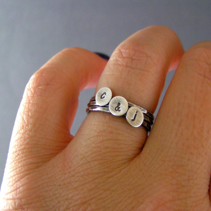 Custom Initial Stack Rings, Sterling Silver Rings, Personalized Antiqued Brushed Rings, Set Of Three