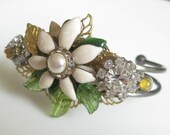 Floral Garden Assemblage Cluster Cuff Bracelet OOAK Enamel Flower Vintage Jewelry Collage Bracelet