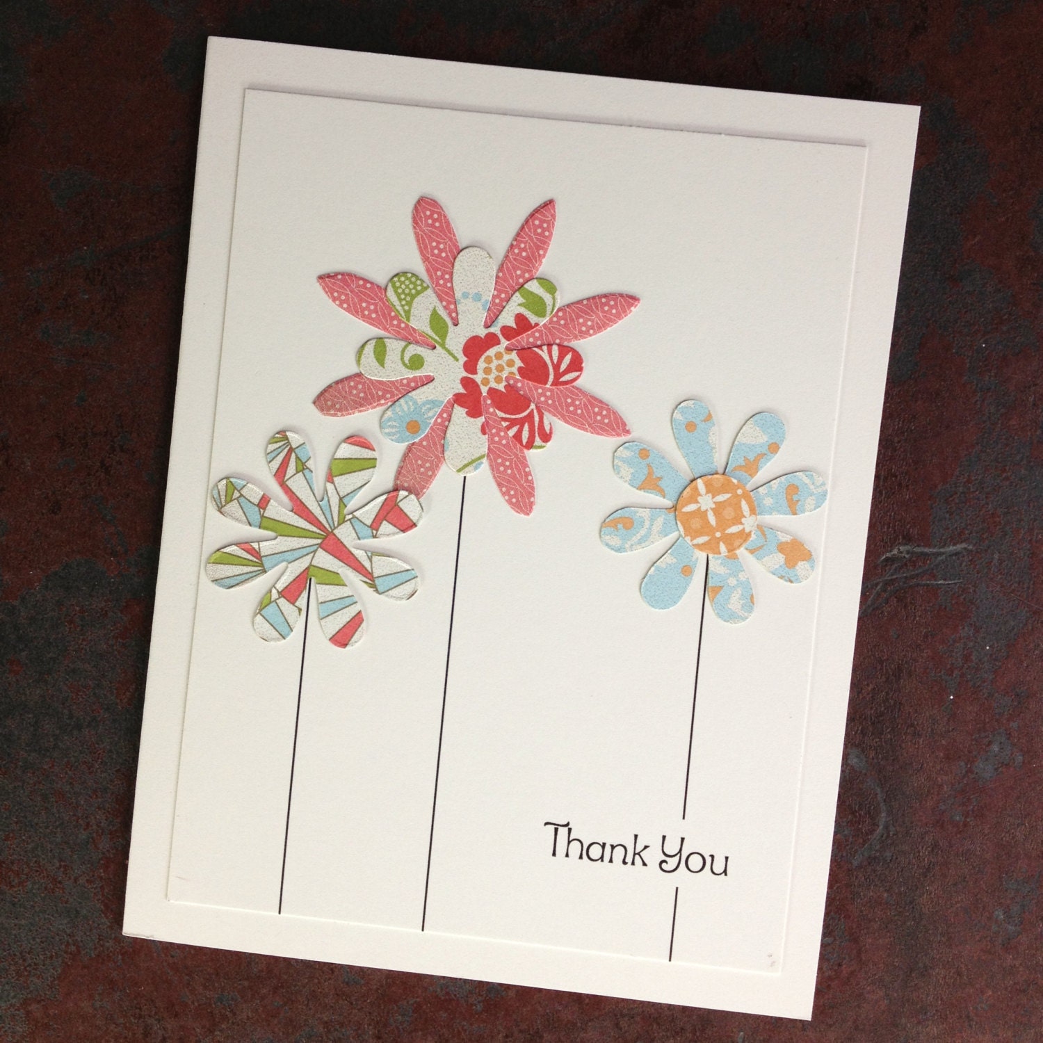Thank You Cards Handmade Thank You Notes with Flowers Set of 5 Thank  You Cards by Lime Green Rhinestones