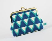 Deep dad - Stamped Triangles in blue - metal frame purse - octopurse