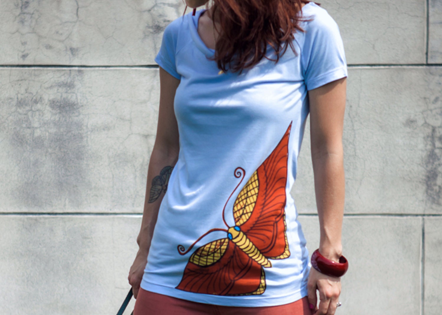 Butterfly Ladies Blue Tshirt - Size Medium