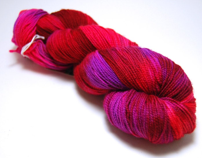 Handpainted Superwash Merino Sock Yarn - Candy Hearts - Red Pink Purple  - 400 Yards