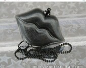 On Sale Kiss of Death, Charcoal Grey Black Resin Lips Necklace