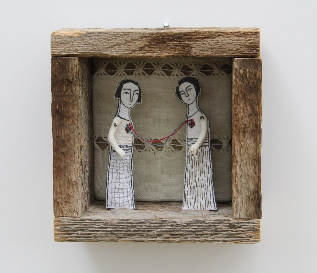 hand embroidery diorama- connection no 2 textile art fiber art