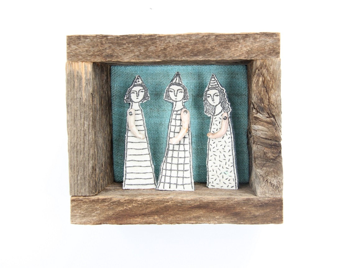 hand embroidery diorama- blackwork party textile art fiber art