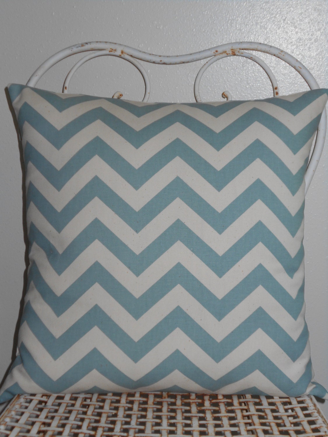 Chevron Throw Pillow Cover Decorative Pillow Village Blue and Natural 18 X 18 Inch Envelope Style Pillow