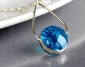 Aqua Crackle Necklace - Stained Glass Jewelry