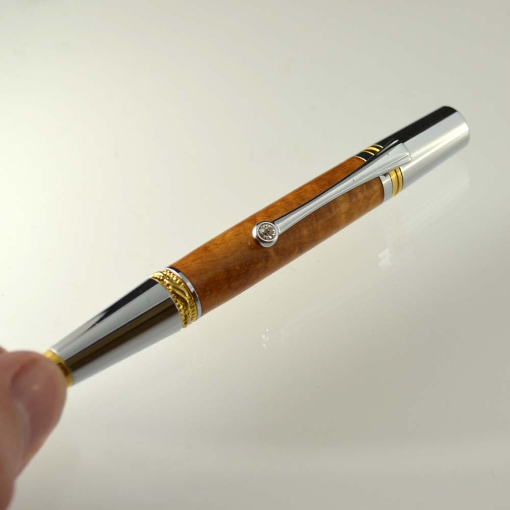 Curly Koa Wood Majestic Squire Ballpoint Pen - Handcrafted Wooden Pen
