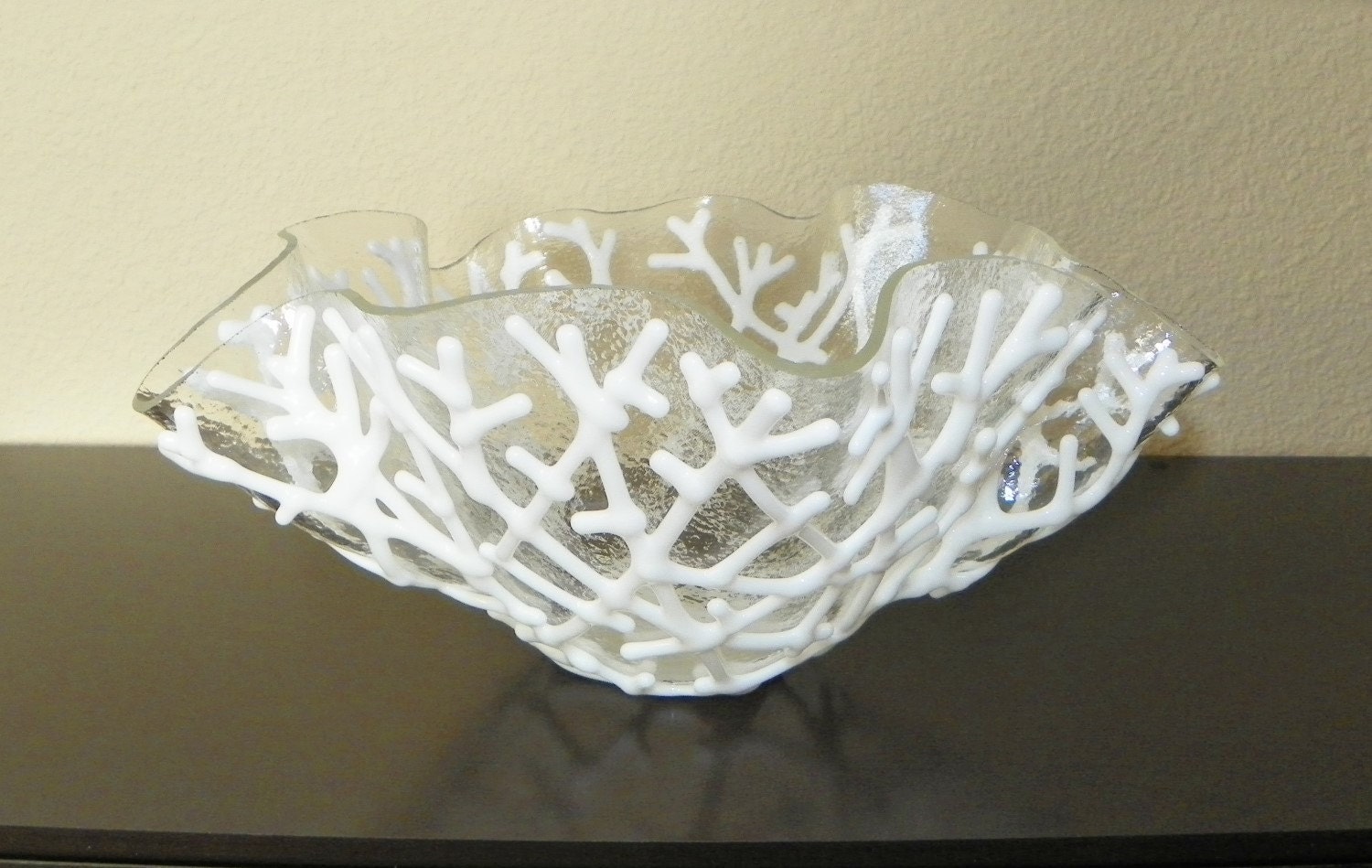 Exquisite White Art Glass Coral Bowl - Beach Home Decor