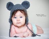 Crocheted Bear Hat. Charcoal Grey for Babies Newborn to 3 Months.