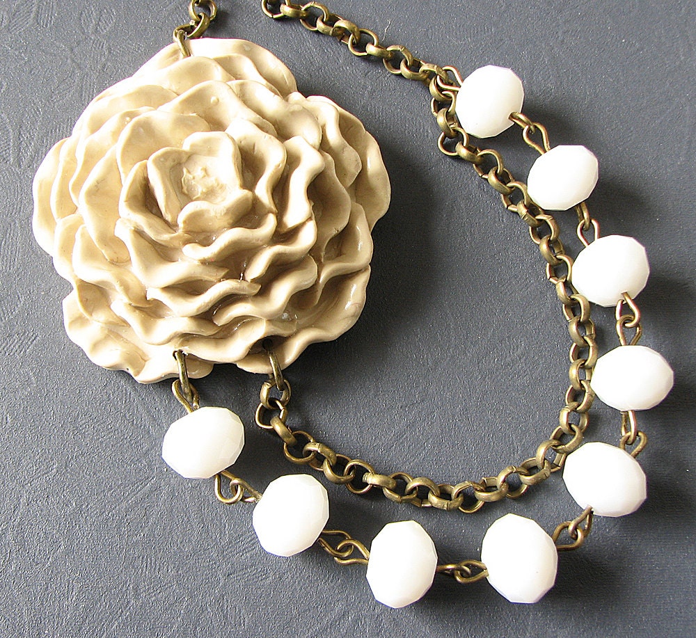 Flower Necklace Bridal Jewelry White Necklace Bridesmaid Jewelry Bib Statement Necklace Ivory Necklace Double Strand