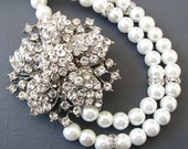 Bridal Jewelry Statement Necklace Bridal Wedding Jewelry Flower Necklace Double Strand Pearl Necklace