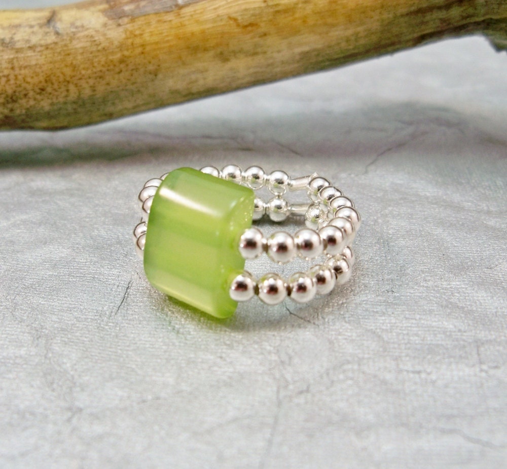 Adjustable Handmade Ring, Lime Green Stretch Band Ring,Stretch Band Ring, Stretchy Ring, Womens Ring