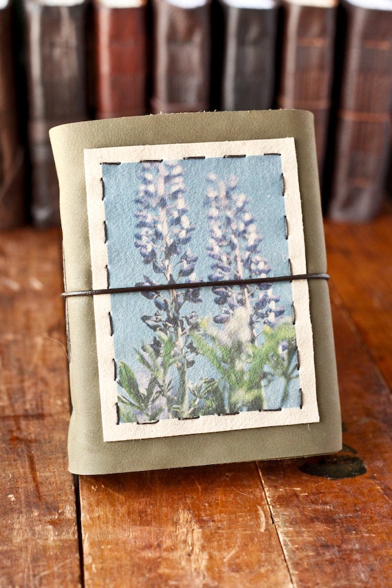 Green Leather Journal - Handmade Lupine Journal