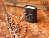 Mini Leather Journal Necklace - Dark Brown Handmade Book Pendant