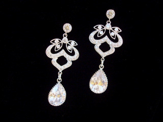 Wedding earrings, chandelier earrings, cubic zirconia earrings, rhinestone earrings, statement earrings