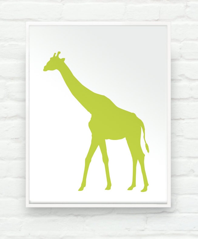 Giraffe Silhouette - Color on White Background - Mod Zoo Animals - 11x14 inch Fine Art Print