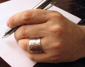 Men's Wedding Ring, Wide Band, Sterling Silver, Thick Band, Unisex Ring, Rugged, Hammered -- Malleus Ring