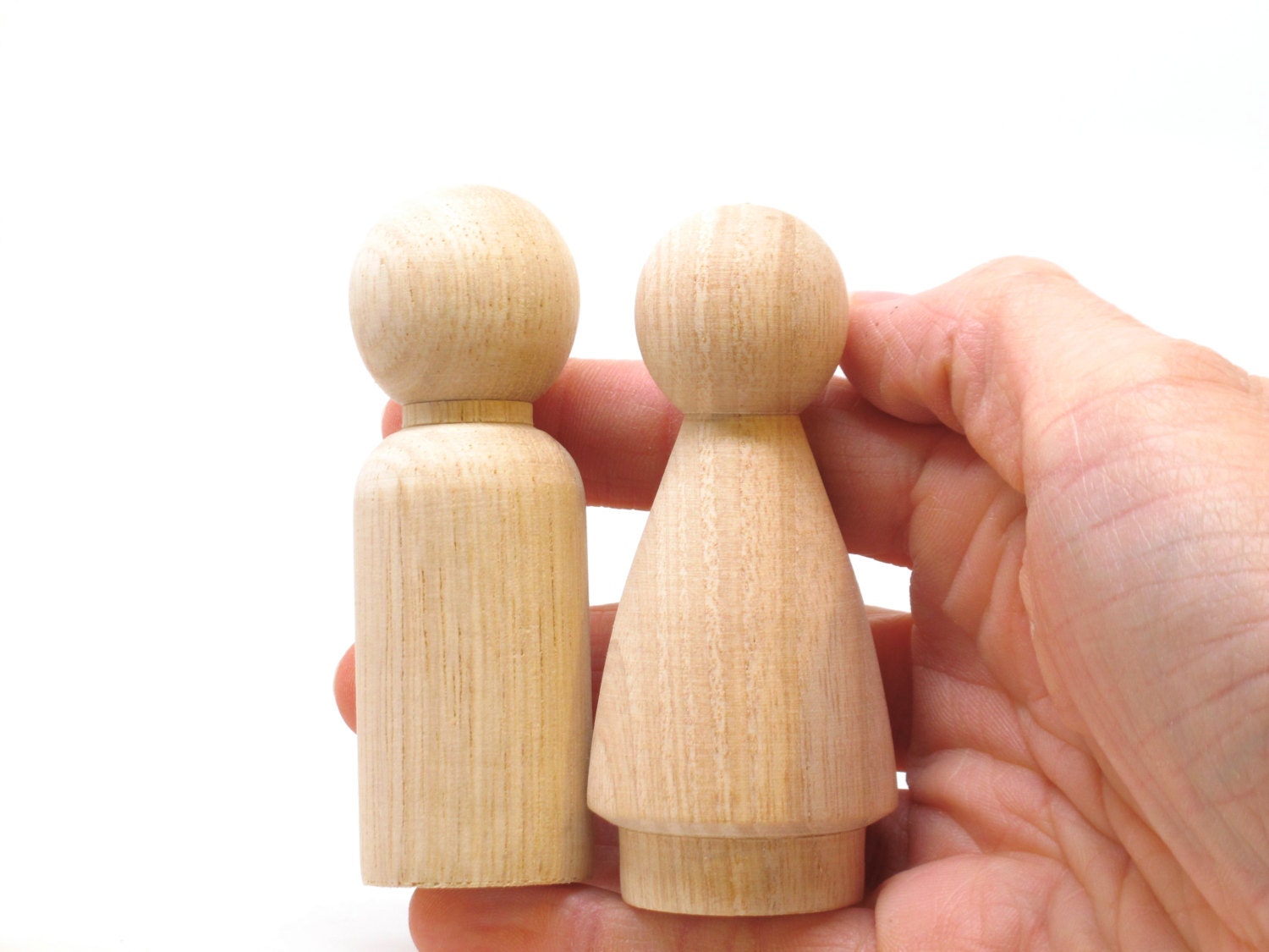 3" Peg Doll Wedding Cake Toppers - size 3" - Fair Trade 2 Wooden Dolls - Unpainted and comes with Instruction booklet