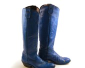 Olathe Cowboy Boots Vintage 1980s Blue Tall Leather Stacked Heel  Men's size 10