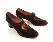 SALE J Peterman Shoes Vintage 1980s Mary Janes Black Suede Leather Women's size 7