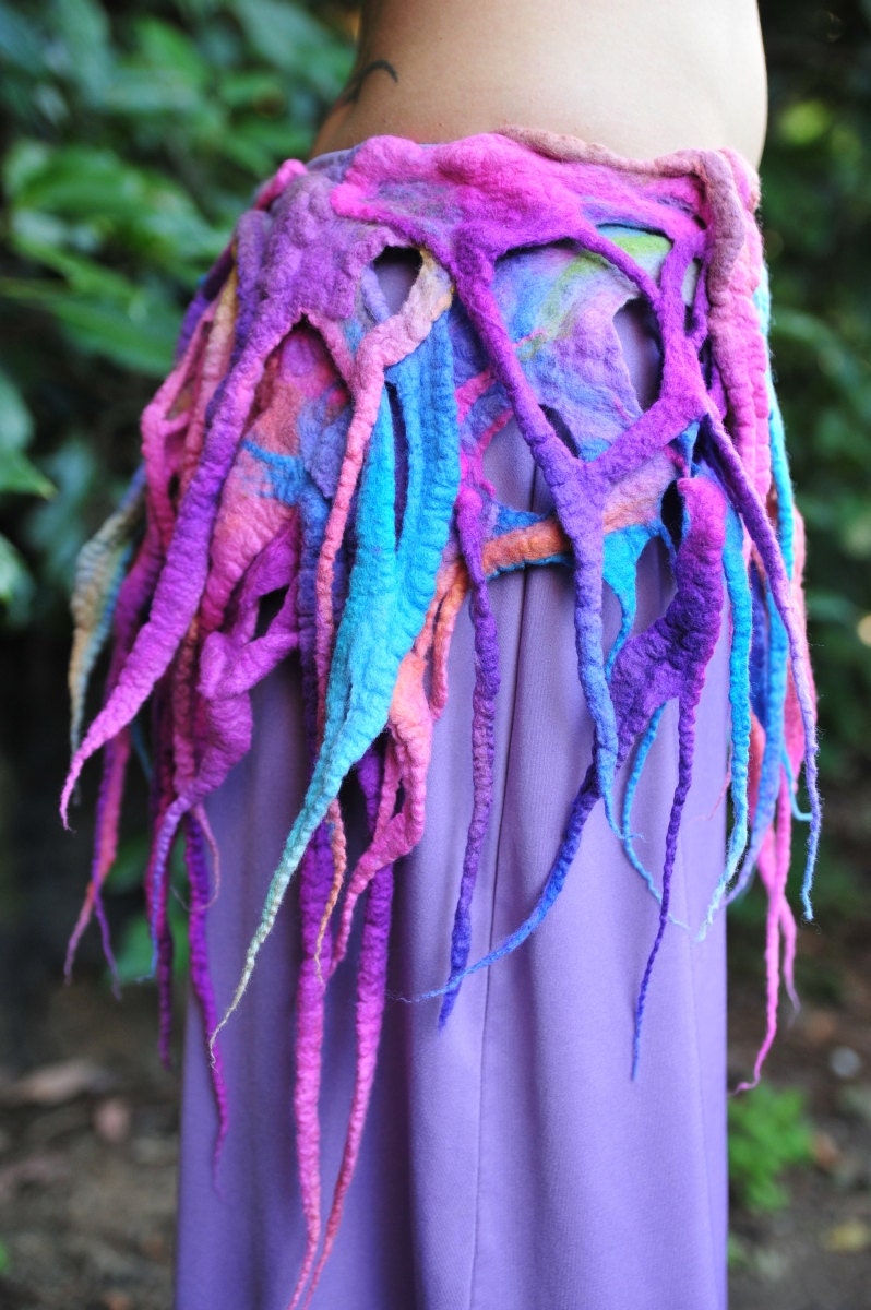 RESERVED for A - Felt Melted Pastel Coloured Rainbow Pointy Holey Pixie Fairy Belt Tu Tu  OOAK