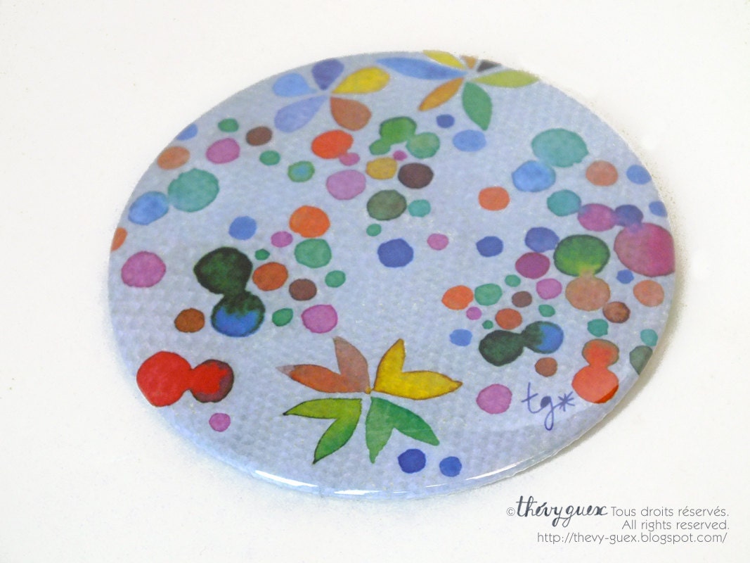 Watercolor Dots Pocket Mirror/Illustrated Rainbow Geometric Mirror/Multicolor Dots Pocket Mirror/75 mm Mirror