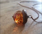 Glass Acorn Necklace in Autumn Tones by Bullseyebeads