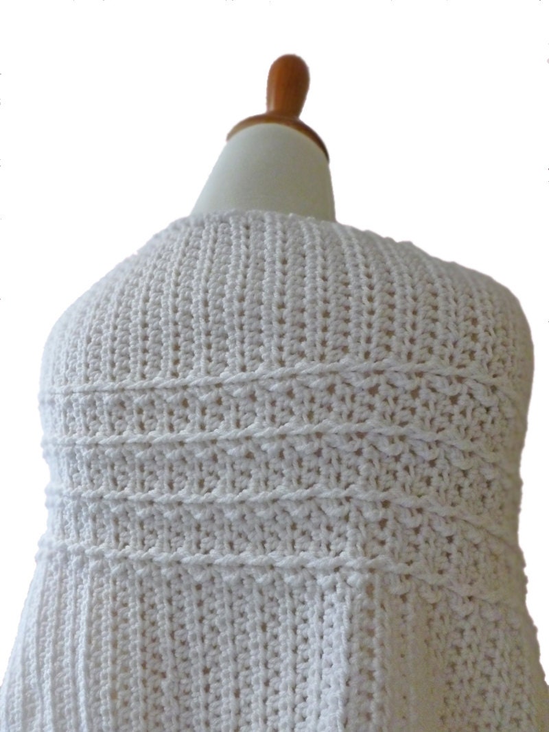 White Shawl, Crochet Wrap, One Size