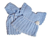 Baby Dress Light Blue with Cape, Infant Dress, Hooded Crochet Cape