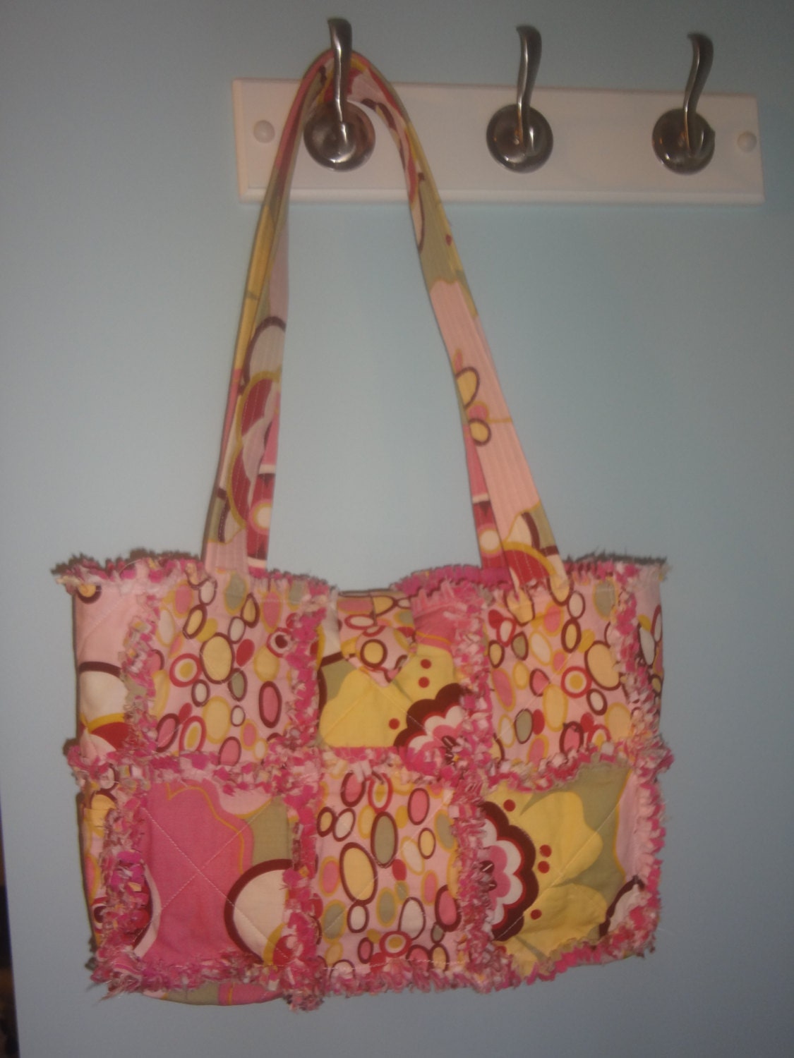Pink Large Flowers Print  Rag Bag/Purse/Tote/Diaper Bag