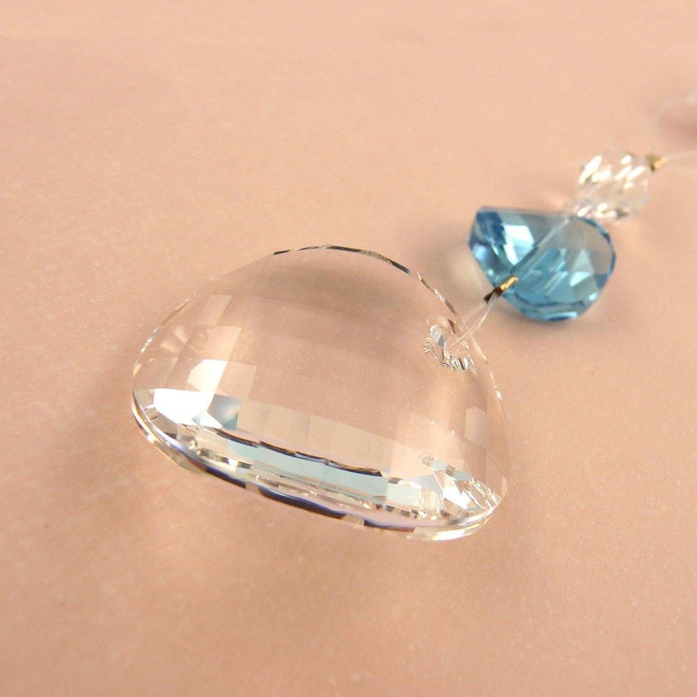 Smile suncatcher, Swarovski crystals, aqua color, clear crystals