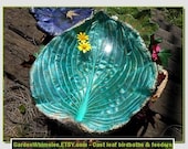 A concrete leaf cast birdbath/feeder on a pole (Leaf 1375) - a fairy wading pool, birdie rest stop and more