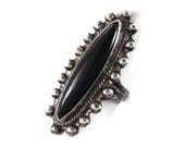 Black Onyx sterling silver ring - Very Long - Vintage Native American - Tribal boho gypsy - Size 6.5 - InVintageHeaven