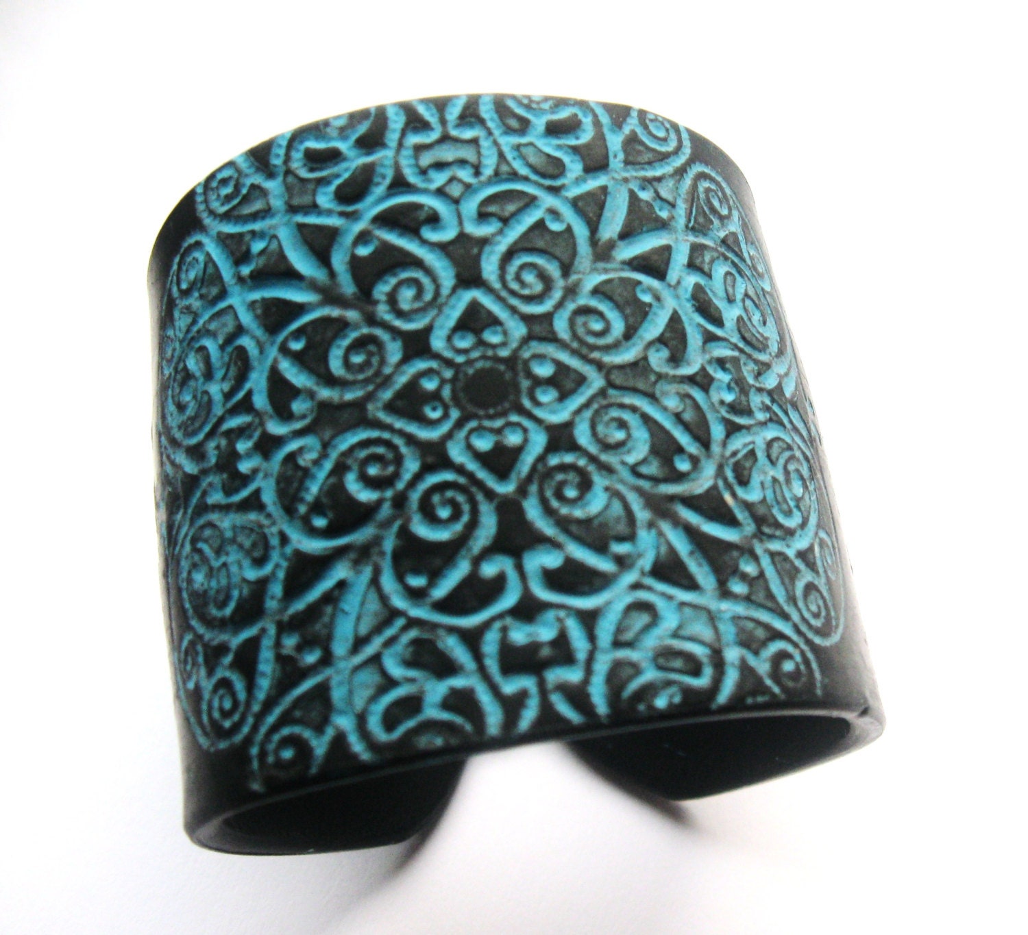 Black and Turquoise Cuff Bracelet, East Indian Design, Handmade Jewelry by theshagbag on Etsy
