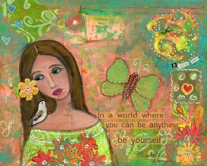 Collage Painting Girl Art 8x10 Giclee Print  by Elizabeth Gonzalez
