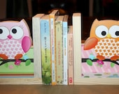 Owls Love Birdies Girls Nature Kids Bedroom Baby Nursery Wood Bookends