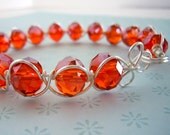 Stunning Orange Wire Wrapped Crystal Bangle Bracelet by Debbie Renee