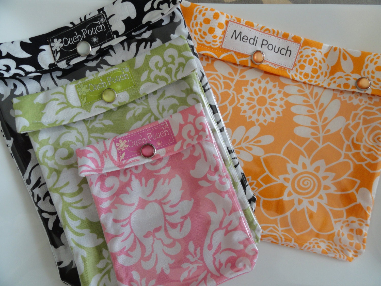 Ouch Pouch The Collection - 4 Sizes 'Clear Pocket' Travel Carry On Airport Friendly First Aid New Mom's Diaper Bag Gear - You Choose Fabrics
