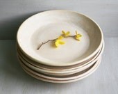 Set of Six Dinner Plates - Rustic Dishes in Creamy White and Honey Glaze Stoneware Pottery - Handmade Dinnerware - Ceramic Plates