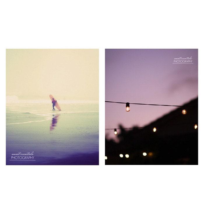 Photo set 8x10 surfer ocean dusk sky coast purple lavendar dreamy inspiring lifestyle